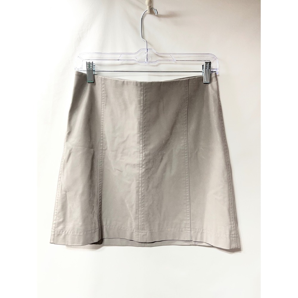 Free‎ People Vegan Leather Mini Skirt Light Grey Stone A-Line Size 6 OB531513
